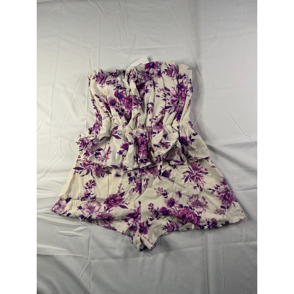 Do Be One Piece Womens Size Small Rompers Strapless Purple White Pleated NWT